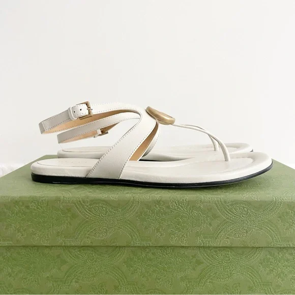Gucci Calfskin Double G Thong Flat Sandals 36.5 Mystic White - Picture 5 of 14